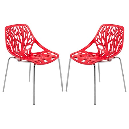 Leisuremod Modern Asbury Dining Chair with Chromed Legs, Red, 2PK AC16R2