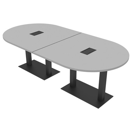 Skutchi Designs Racetrack Conference Table With Power Unit, 48 in W, 96 in L, Grey HAR-RAC-48X96-DOU.BK-U779-EBLK