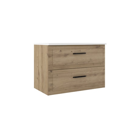 Homeroots 32" Natural Wood Freestanding Bathroom Vanity With White Sink And Two Drawers 627380