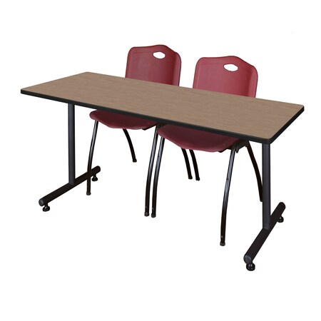 Regency Kobe T-Base Training Seminar Table W/ 2 M Stack Chairs, 72 in W, 24 in L, Noble Oak MKTRCT7224NO47BY