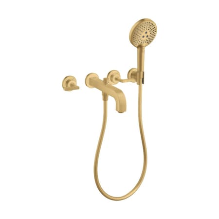 Axor Citterio 3-Hole Wall-Mounted Tub Trim w/ Handshower, 1.75 GPM- Lever Handles in Brushed Gold Optic 39448251