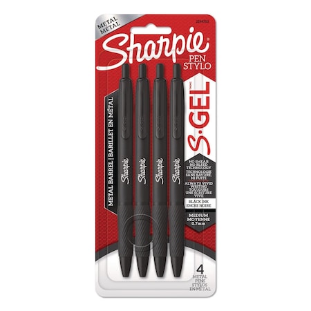 Sharpie S-Gel Premium Metal Barrel Gel Pen, Retractable, Medium 0.7 mm, Black Ink, Black Barrel, 4PK 2194703