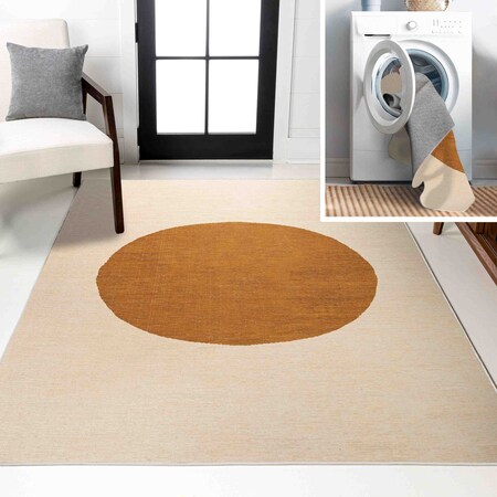 Jonathan Y Cirkel Minimalist Geometric Dot Non-Slip Machine-Washable Cream/Terracotta 3 ft. x 5 ft. Area Rug WSH113A-3