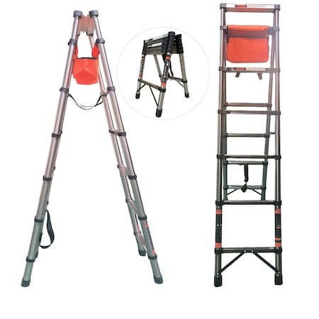 Wrightmaster 6.5 ft. Lightweight Steel Walkable Extension Ladder with Tool Bag, 350 lbs. Load Capacity ZROQAY_TELESCOPING