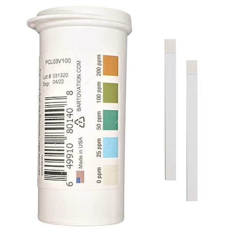 Bartovation Mid-Level Chlorine Test Strips, 0-200 ppm [Vial of 100 Plastic Strips] PCL03V100