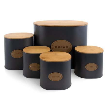 Megachef Kitchen Food Storage & Organization Canister Set in Grey with Bamboo Lid - 5 Piece ME336065