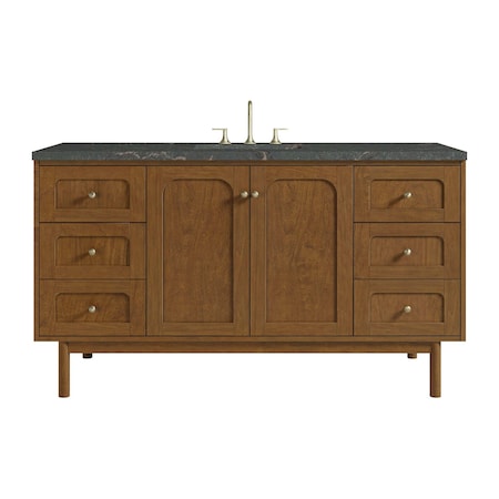 James Martin Vanities Laurent 60" Sgl Vanity, Honey Oak w/ 3 CM Parisien Bleu Silestone Top w/FreePower Wireless Charger 545-V60S-HNO-FPBL