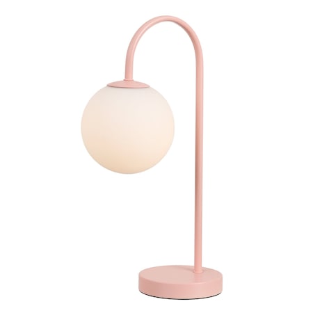 Jonathan Y Arco 18.3 in. Minimalist Mid-Century Arched Metal and Frosted Glass LED Table Lamp, Pink JYL6010D
