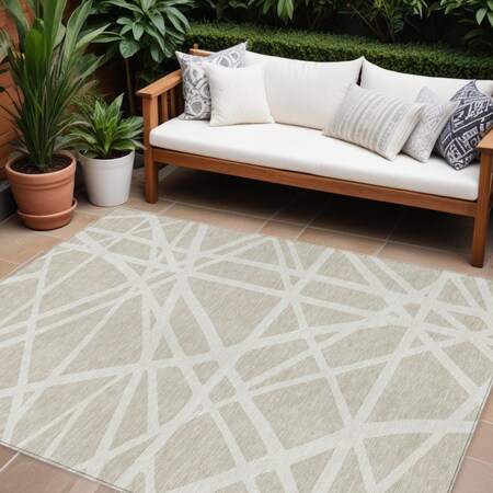 Homeroots 10' X 14' Beige And Ivory Geometric Washable Indoor Outdoor Area Rug 600419