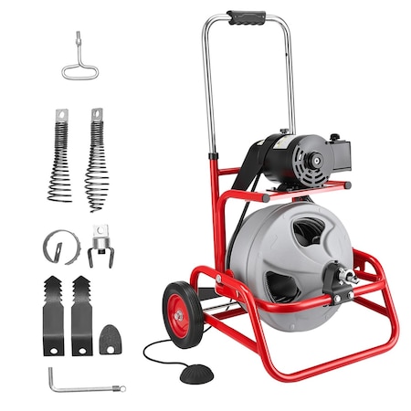 Vevor Drain Cleaner Machine 75 FT x 1/2 Inch Manual Feed Sewer Auger 6 Cutters JR-500DS