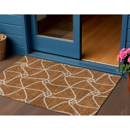 Homeroots 3' X 5' Orange And Ivory Geometric Washable Indoor Outdoor Area Rug 612893