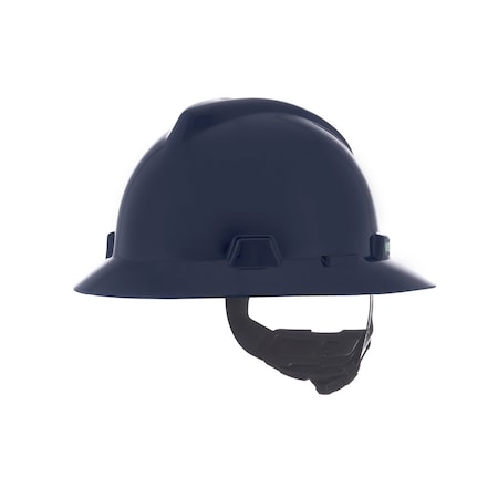 Msa Safety V-Gard Slotted Full Brim Hard Hat, Fas-Trac III Suspension, Type I, Class E, Dark Blue 802975