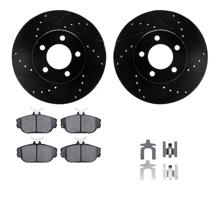 Dynamic Friction Co DFC Rotors-Drilled & Slotted-Black w/ 5000 Advanced Brake Pads Incl Hdw 8512-54015