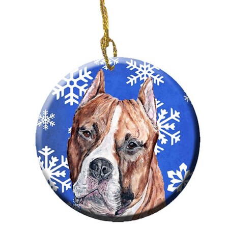 Carolines Treasures Staffordshire Bull Terrier Staffie Winter Snowflakes Ceramic Ornament SC9776CO1