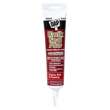 Dap Acrylic Latex Sealant, 6 oz, Tube, Biscuit, Acrylic Latex Base, Kwik Seal Plus 18539