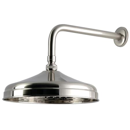 Kingston Brass 10" Round Raindrop Brass Shower Head with 12" Shower Arm, Brushed Nickel K225K38