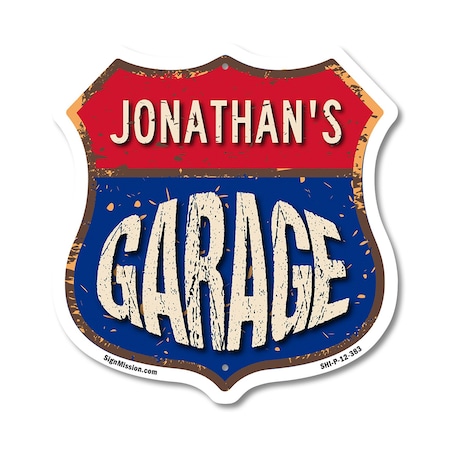 Signmission Jonathan's Garage, 12 Inch X 12 Inch, Plastic Sign SHI-P-12-383-JONATHAN
