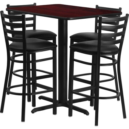 Flash Furniture Rectangle Mah Bar Table, Rectngl w/X-Base, Blk Seats, Laminate Top, Wood Grain HDBF1018-GG