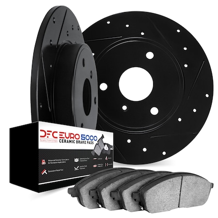 Dynamic Friction Co DFC Rotors-Drilled and Slotted-Black with EURO 5000 Ceramic Brake Pads 8602-63053