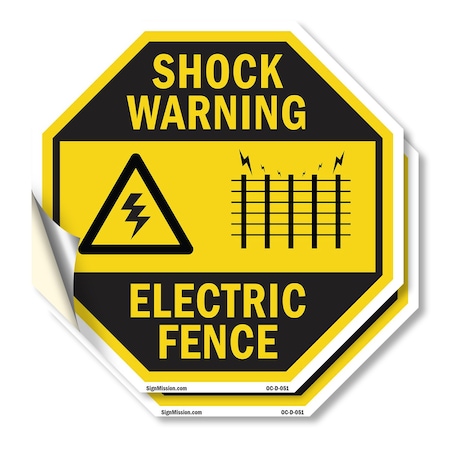 Signmission Shock Warning Electric Fence, 18 inch X 18 inch, Vinyl Decal, 2PK OC-D-2PACK-18-51