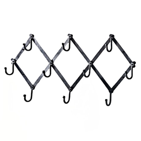 Kings County Tools Accordion Wall Hanger Forged Iron Hat Rack with 10 Hooks Wall Organizer for Entryway, or Mudroom GW89A05-34