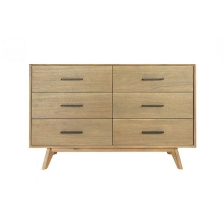 Homeroots 53" Walnut Solid Wood Six Drawer Double Dresser 473109