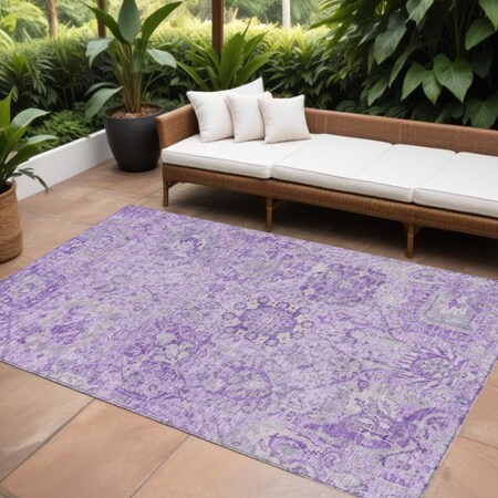 Homeroots 8' X 10' Lavender And Gray Damask Washable Indoor Outdoor Area Rug 603770
