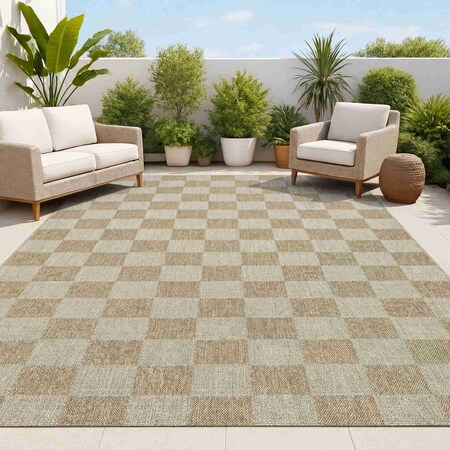 Jonathan Y Mason Smart Jute Geometric Boho Checker Weave Natural/Beige 4 ft. x 6 ft. Indoor/Outdoor Area Rug FXV200A-4
