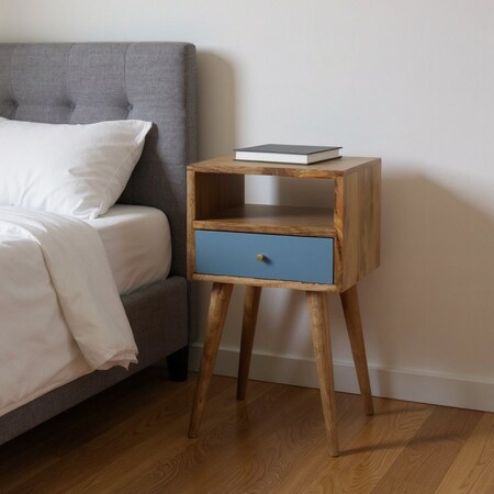 Homeroots 22" Brown And Blue Solid Wood One Drawer Nightstand 651612