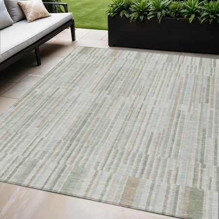 Homeroots 5' X 8' Sage And Ivory Striped Washable Indoor Outdoor Area Rug 631558