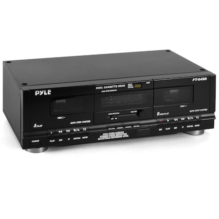Pyle Home Digital Dual Cassette Deck Media Player Music Recording Device with RCA Cables Switchable Rack PT649D