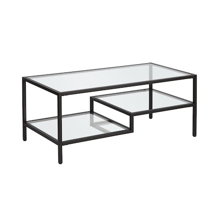 Homeroots 45" Black Glass And Steel Coffee Table With Two Shelves 523331
