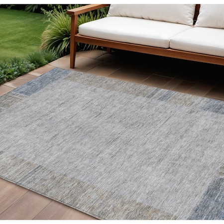 Homeroots 9' X 12' Taupe Beige And Blue Geometric Washable Indoor Outdoor Area Rug 582000