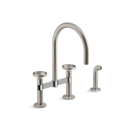 Kohler Billet Two-hole bridge kitchen sink faucet with side sprayer 28673-9-VS