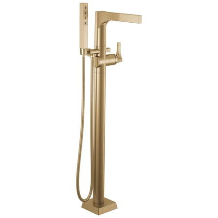 Delta Zura Single Handle Floor Mount Tub Filler Trim With Hand Shower In Champagne Bronze T4774-CZFL