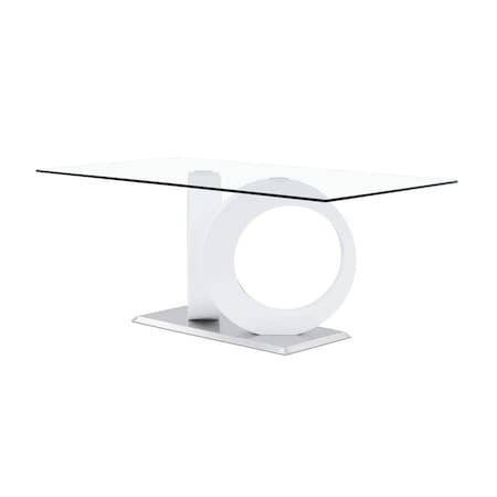 Homeroots White Tone Geometrical Style Base With Rectangular Glass Top Dining Table 383828
