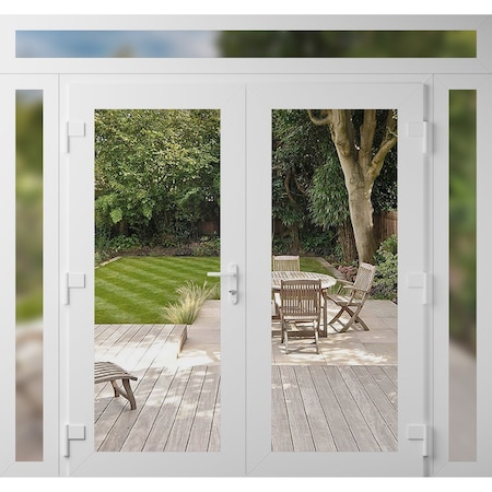 Vdomdoors Front Exterior Prehung Metal-Plastic Double Doors Clear Glass / MANUX 8666 White Silk / Office Comm MANUX8666DEXD-WS-W14+72+14xH80+12-RH-I