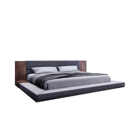 Homeroots Brown and Gray Wood Upholstered King Bed Frame 486208