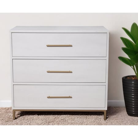 Homeroots 36" White Solid Wood Three Drawer Chest 524126