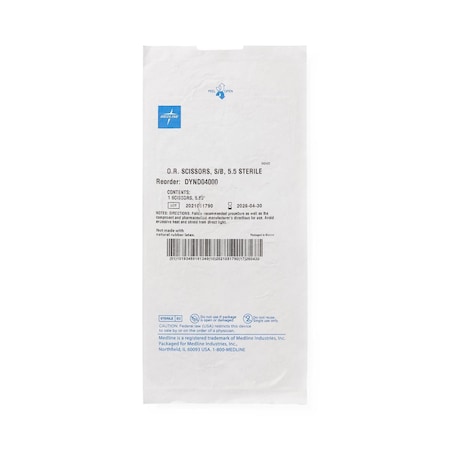Medline O.R. Scissors, Sharp/Blunt, Straight, Sterile, 5.5in, 25PK DYND04000
