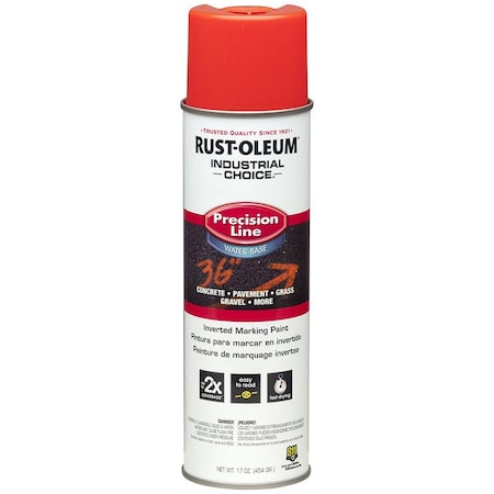 Industrial Choice 17 Oz Rust-Oleum Brands Fluorescent Red-Orange Precision Line Marking Paint, Water-Based 203037