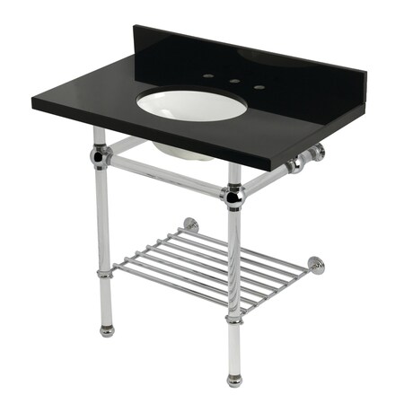 Kingston Brass 36-Inch Black Granite Console Sink with Acrylic Legs and Shelf, 8-Inch, 3-Hole KVPK36KAB1