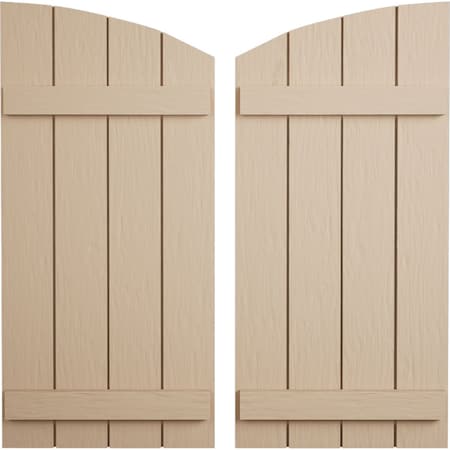 Ekena Millwork Rough Sawn 4 Board Joined Board-n-Batten w/Elliptical Top Faux Wood Shutters, 22W x 58H, PR SHUBJL22X58RSPR