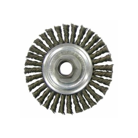 Weiler Wolverine Knot Wire Wheel, Stringer Bead Twist, 4 in dia x 3/16 in W Face, 5/8 in-11 UNC, 0.020 in, 5PK 804-36218