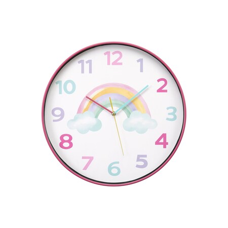 Monarch Specialties Clocks, 18-in. Round, Juvenile, Wall Clock, Multi-colored Face, Pink Frame, Contemporary, Modern I 9103
