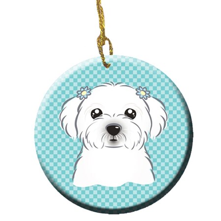 Carolines Treasures Checkerboard Blue Maltese Ceramic Ornament- 2.81 In. BB1146CO1