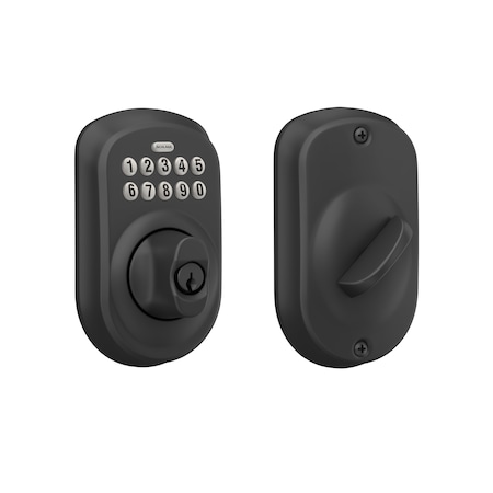 Schlage Residential Plymouth Electronic Keypad Deadbolt C Keyway with 12287 Latch and 10116 Strike Matte Black Finish BE365PLY622