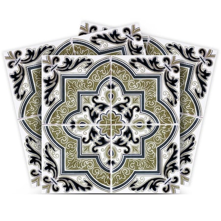 Homeroots 12" X 12" Olive Green Vintage Aegean Removable Peel and Stick Tiles 555971