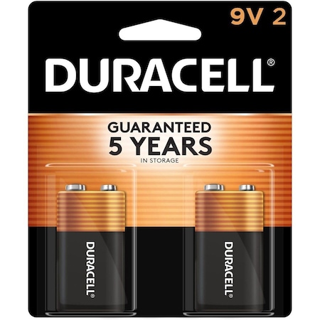 Duracell Coppertop 9V Alkaline Battery, 9V DC, PK2 MN1604B2Z