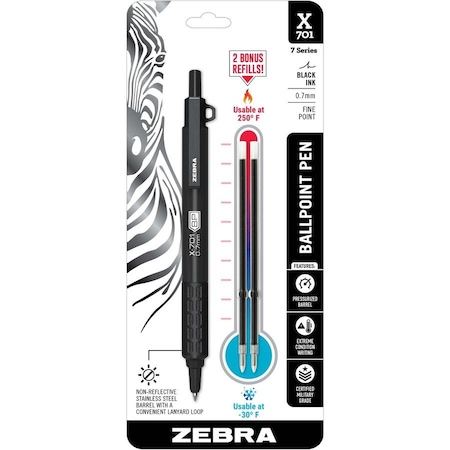 Zebra Pen X-701 Retractable Ballpoint 0.7mm Blk 1Pk w/ 2 Bonus Refills 29811